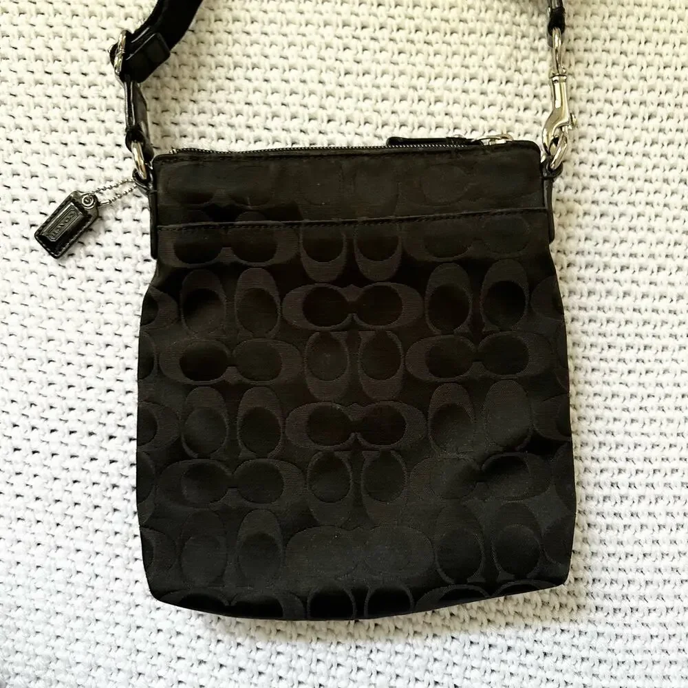 Coach Black Canvas Signature Poppy Patent Patch Small Slim Crossbody Bag - Picture 11 of 12